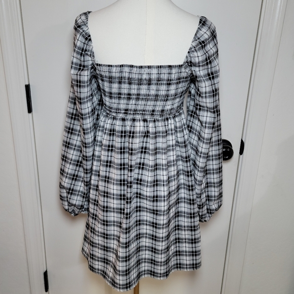 Promesa White & Black Buffalo Plaid Long Sleeve Mini Spring Dress Size Small - Picture 5 of 9